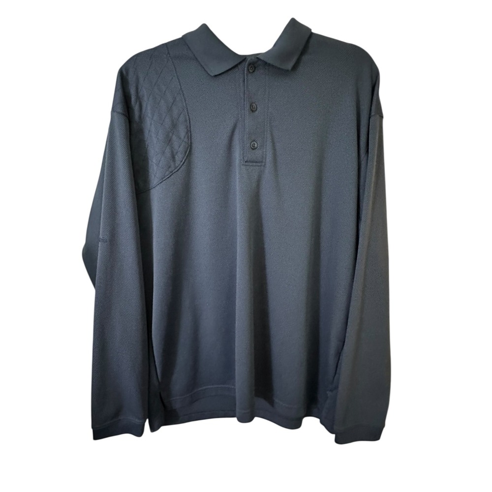 Columbia Long Sleeve Polo Shirt Quilted Padded Shoulder Gray Mens